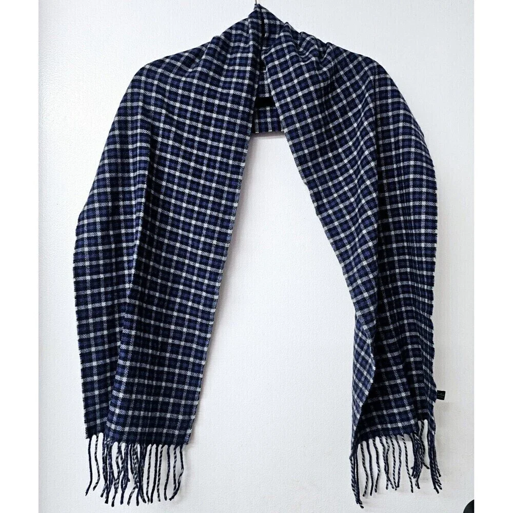 ENZO MANTOVANI Fringed Blue 100% Cashmere Scarf - 12 X 65 w 4 Inch Fringe